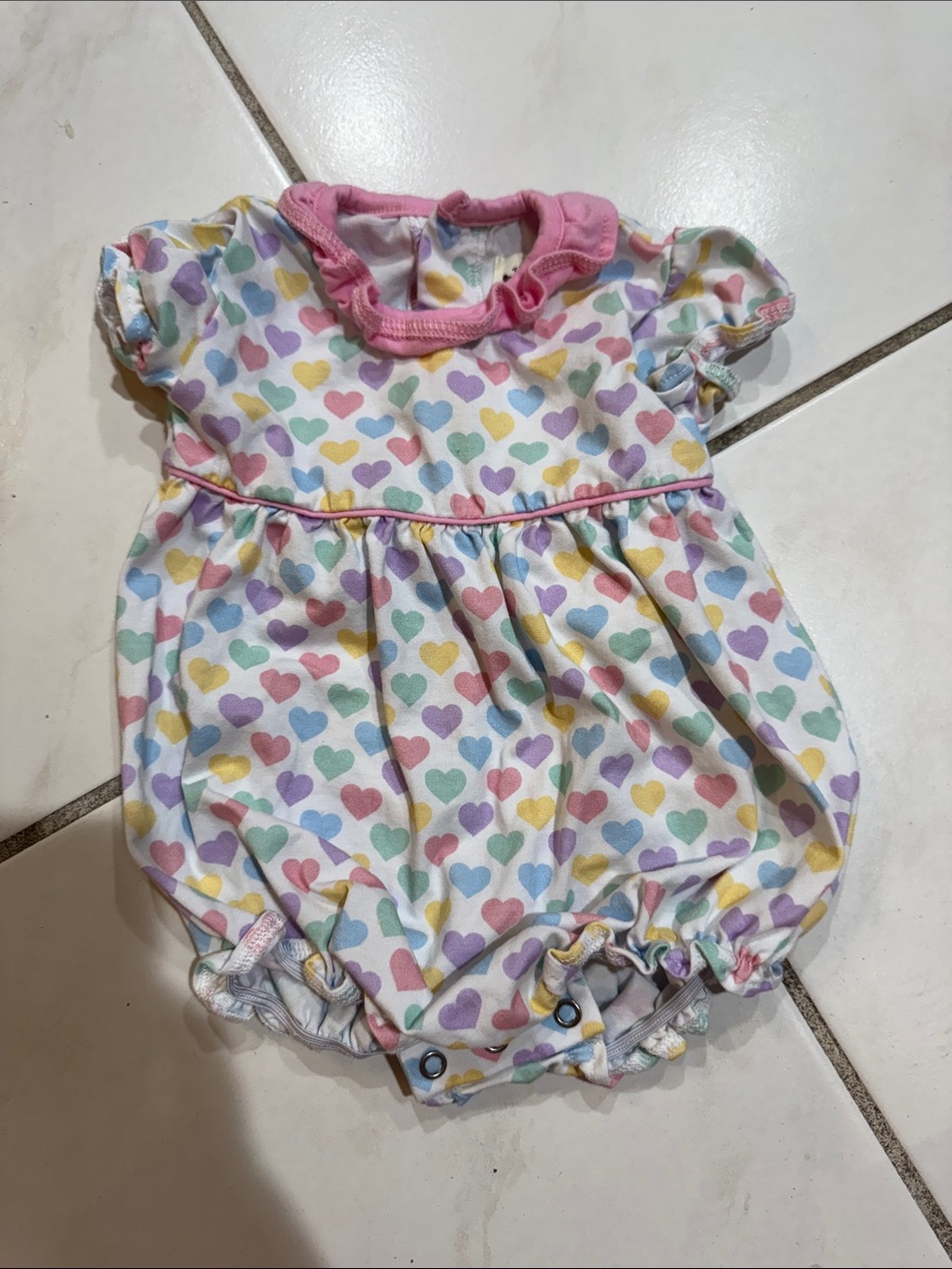 Pastel Heart-Print Baby One-Piece with Pink Trim Valentines Day
